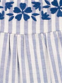 Navy - Baby Striped Flutter-Sleeve Linen Look-Alike Romper, Selected