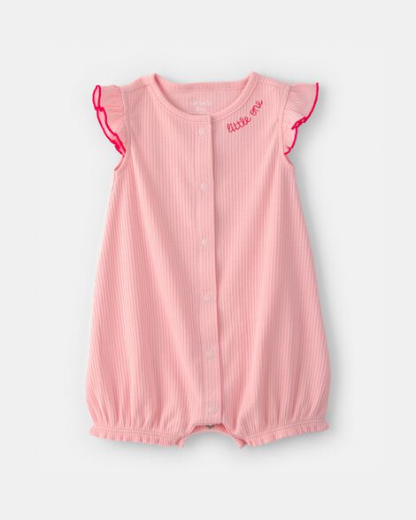 baby girl 'little one' rib short-sleeve romper - pink