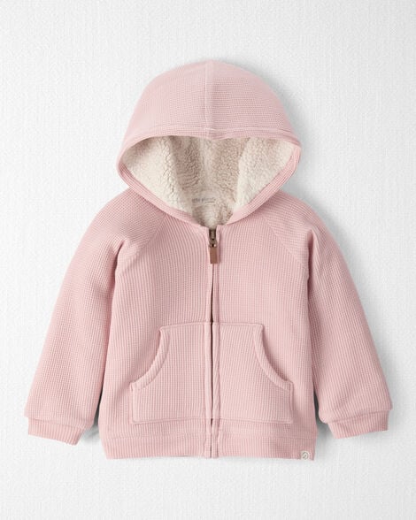 Toddler Girl Sherpa Waffle Knit Hooded Jacket Made with Organic Cotton