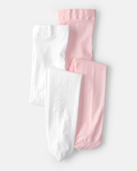 toddler girl 2-pack tights - white/pink
