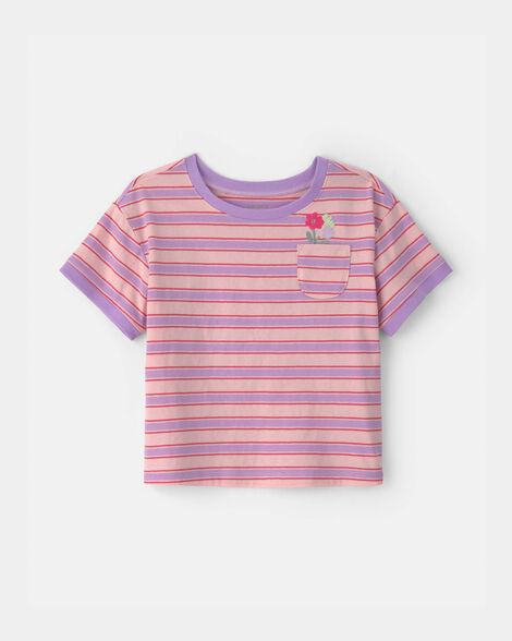 toddler girl flower striped short-sleeve top - pink/purple