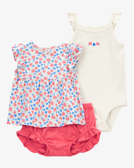 baby girl 3-piece floral little diaper cover set - coral