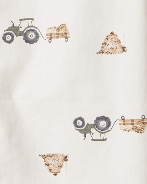 Toddler Boy Tractor Print Cotton Long-Sleeve Button Down Shirt - White