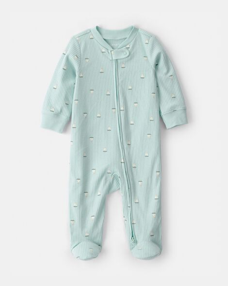 baby boy sailboat 2-way zip sleep & play pajama - green