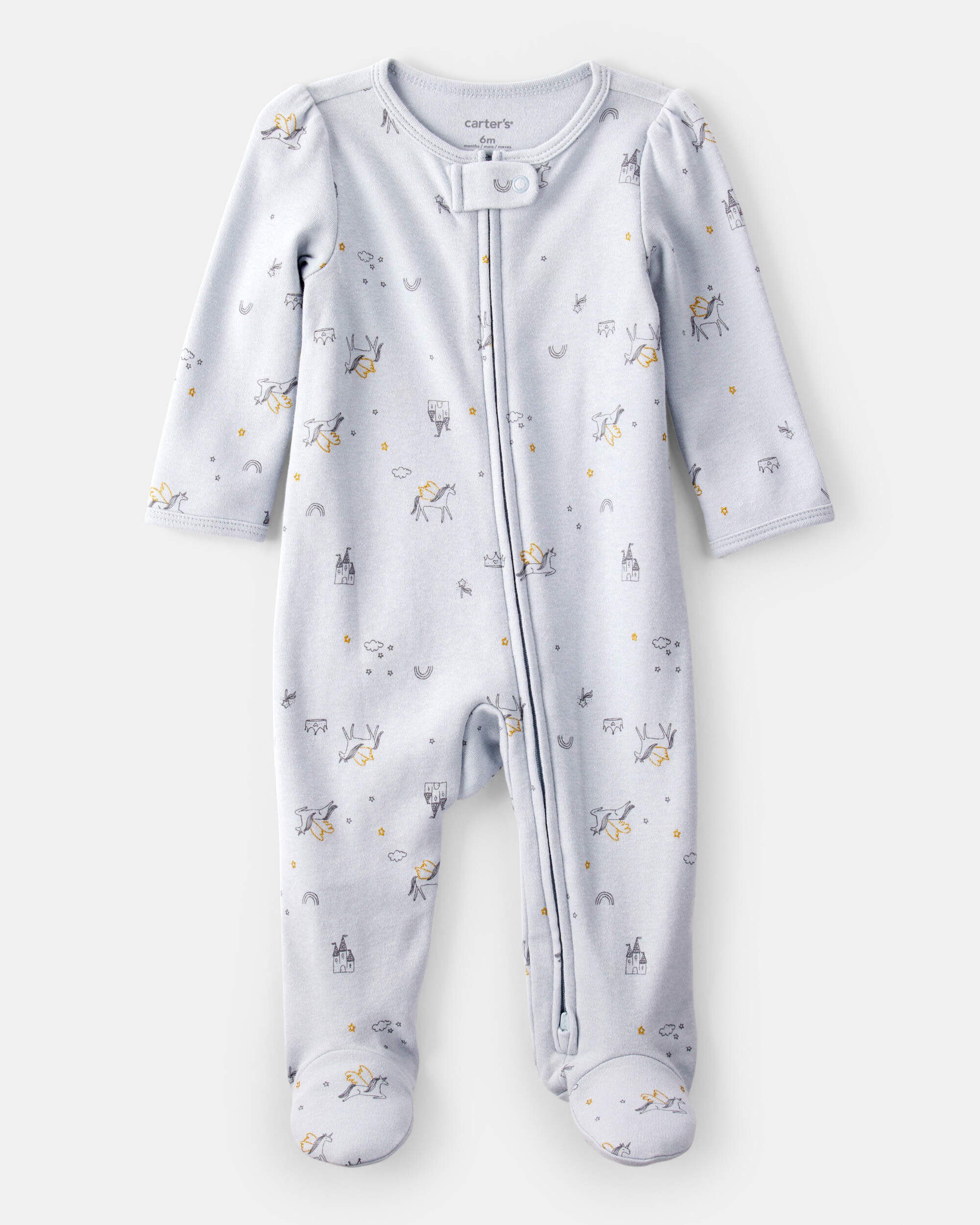 Baby Girl Unicorn Star Print 100% Cotton Long-Sleeve 2-Way Zip Sleep & Play - Blue