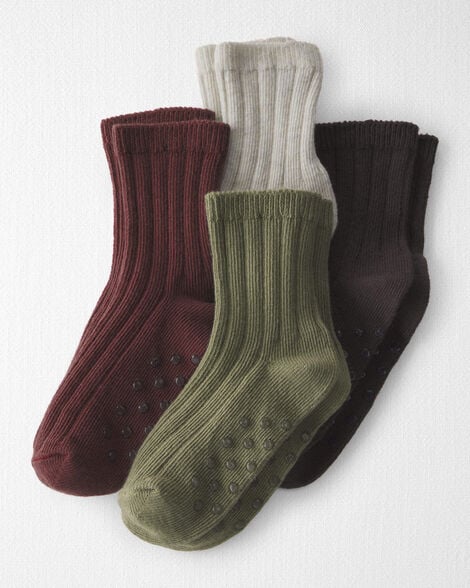 Toddler 4-Pack No-Slip Ankle Socks Made with Organic Cotton