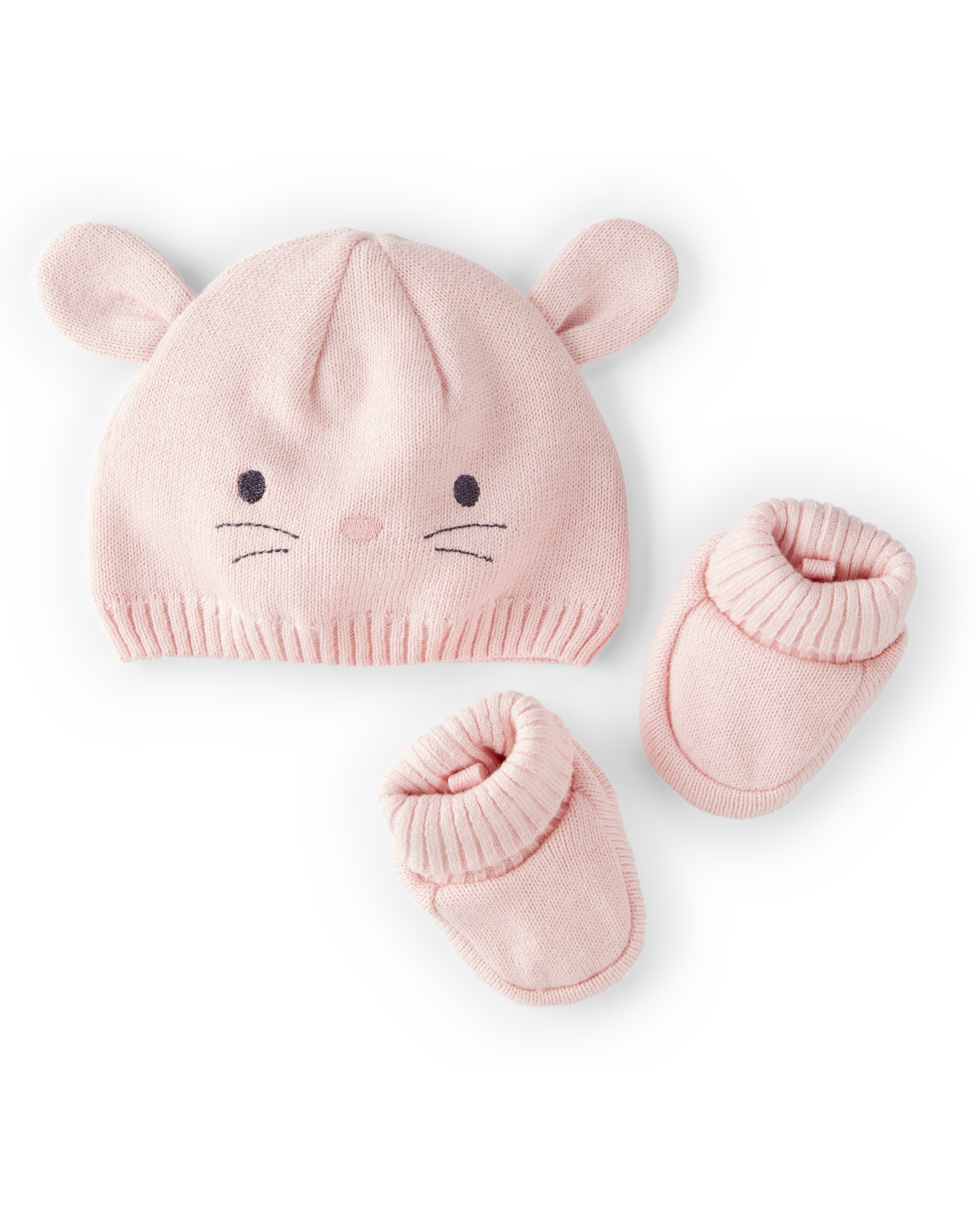 Baby 2-Pack Bunny Crochet Booties and Hat - Pink