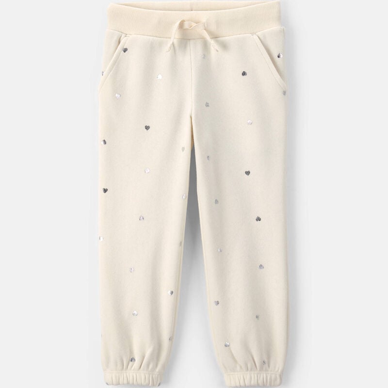 Toddler Girl Polka Dot Fleece Joggers - Cream
