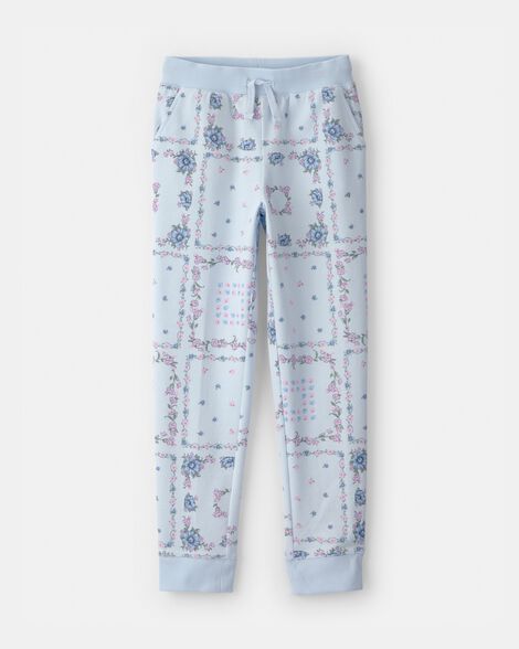 Girls Floral Drawstring Knit Joggers - Blue