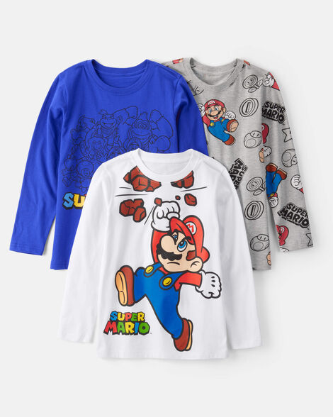boys 3-pack nintendo super mario long-sleeve graphic tees