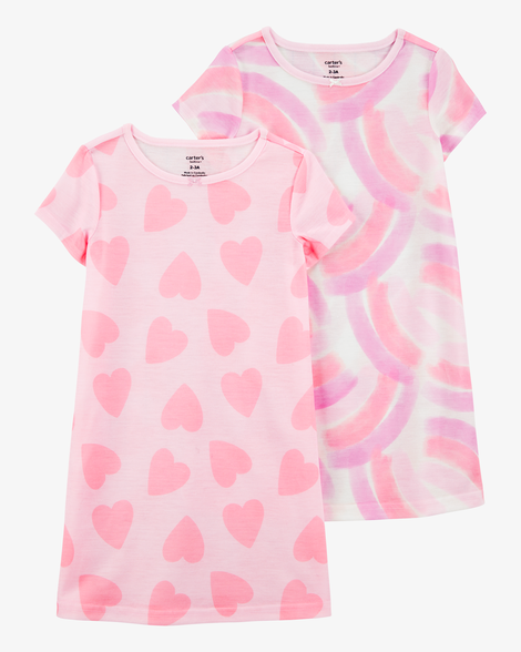 girls 2-pack rainbow hearts nightgowns