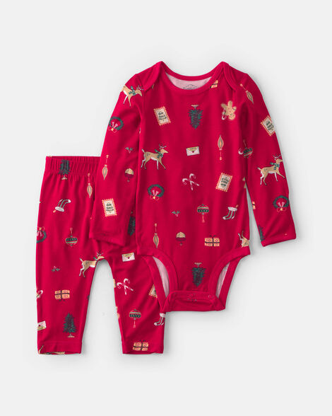 baby 2-piece christmas purelysoft™ long-sleeve bodysuit & pant set - red