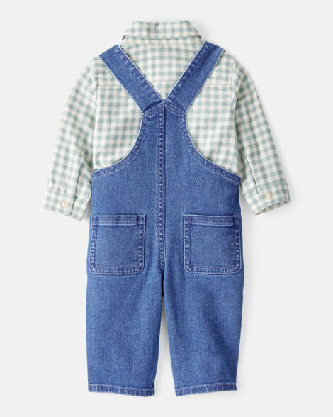 Product image 2 of Baby Boy Checkered Print Bodysuit Overall Set - Blue/Green