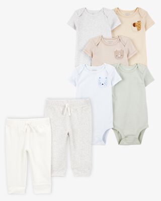 Product image 1 of Baby 7-Piece Animals Short-Sleeve Bodysuits & Pull-On Pants Set