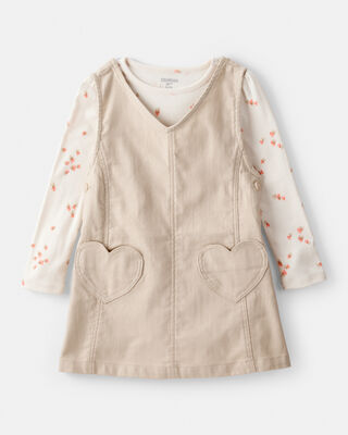 Product image 1 of Toddler Girl 2-Piece Heart Print Cotton Long-Sleeve Dress - Brown