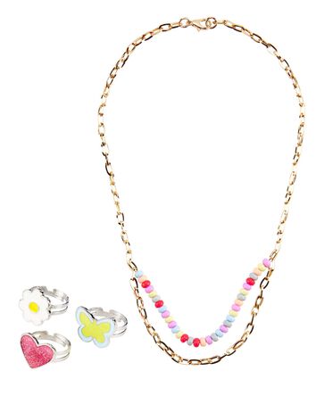 4-Piece Rainbow Necklace & Icon Rings Set