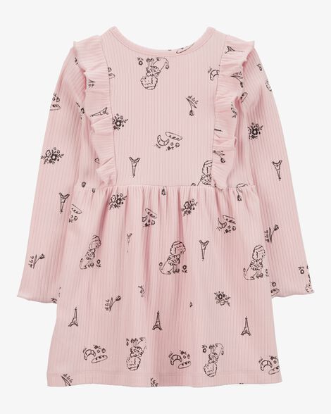  Product image 2 of Toddler Paris-Print Long-Sleeve Dress - Pink