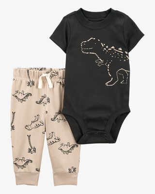 Product image 1 of Baby 2-Piece Dinosaur Bodysuit Pant Set - Black/Taupe