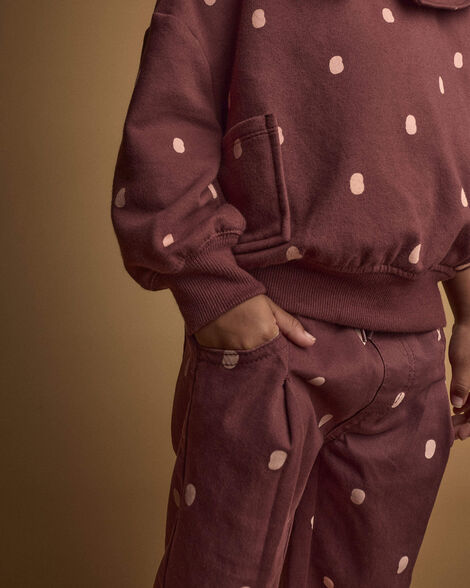Toddler Girl Pleated Pants in Polka Dots - Burgundy