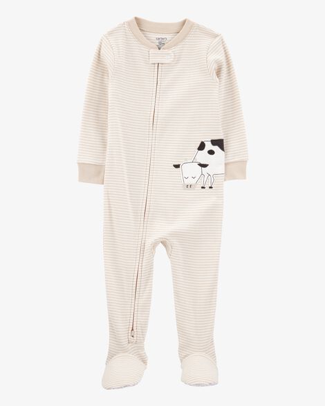  Product image 1 of Baby Cow Striped Snug Fit Cotton Footie 1-Piece Pajamas - Tan