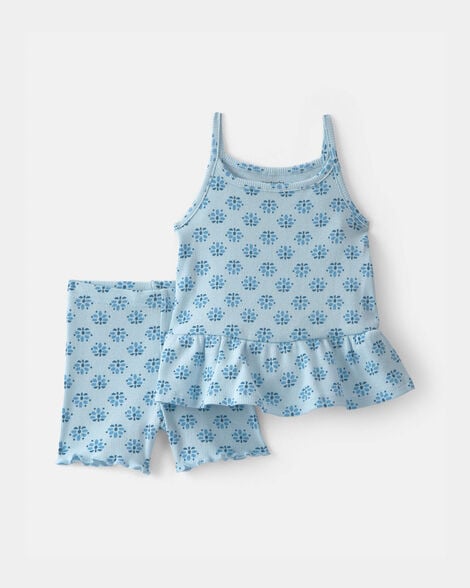 baby girl 2-piece floral top & short set - blue