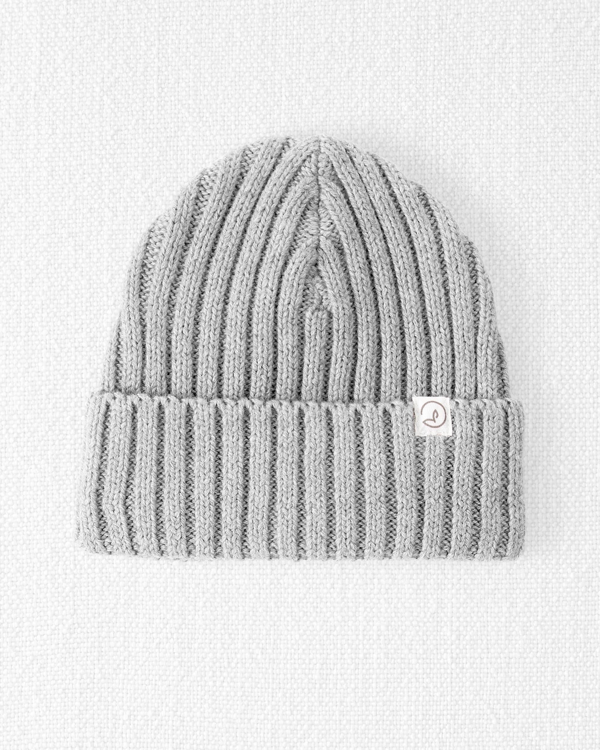 Baby Organic Cotton Ribbed Knit Beanie in Grey - Little