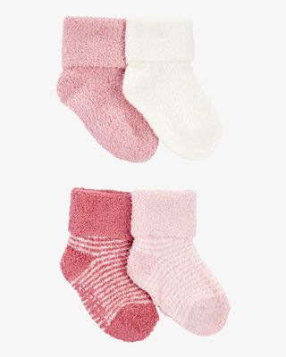 Product image 1 of Baby 4-Pack Chenille Foldover Cuff Booties - Pink/White