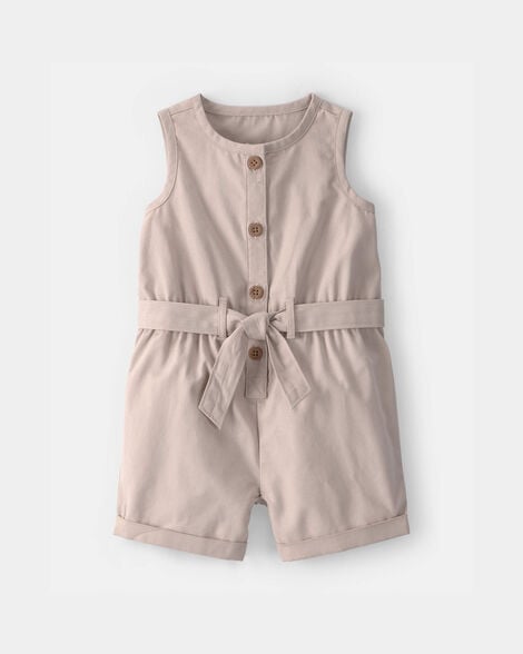 baby girl canvas sleeveless romper - khaki