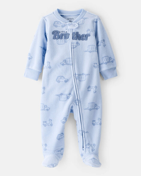 baby boy firetruck print loose fit long-sleeve sleep & play pajamas - blue