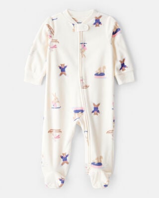 Baby Girl Polar Bear Print Loose Fit Long-Sleeve Sleep & Play Pajamas - Pink