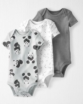 Baby Organic Cotton Rib 3-Pack Wildlife & Striped Bodysuits