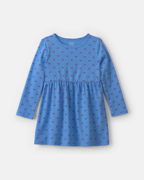 toddler girl bow long-sleeve dress - blue