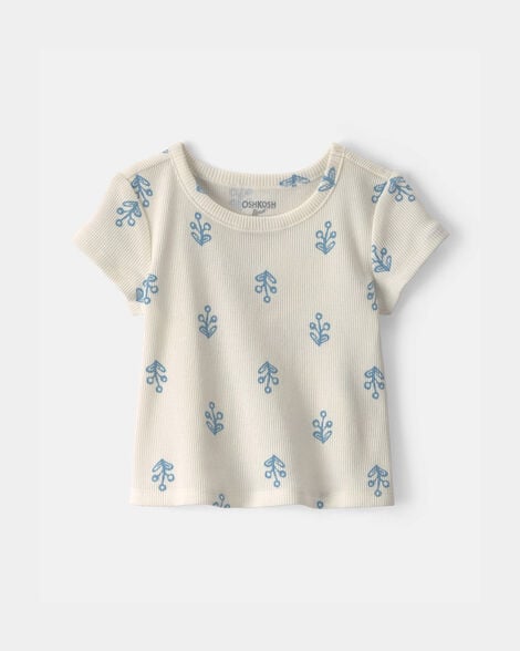 Baby Girl Floral Ribbed Tee - Ivory