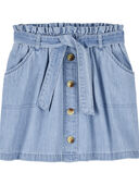 Blue - Kid Paperbag Belted Button-Front Skirt, Selected