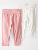 Sweet Cream, Pink - Baby 2-Pack Organic Cotton Grow-With-Me Joggers, Selected