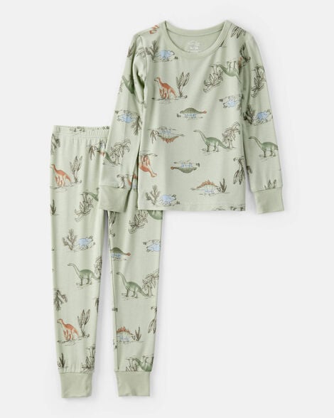 toddler boy dinosaur print purelysoft long-sleeve 2-piece pajamas - green