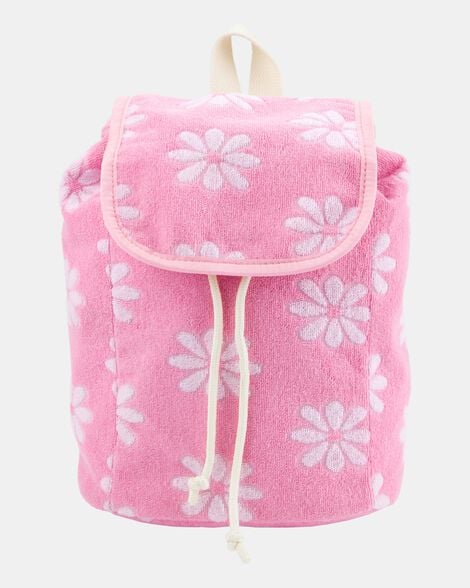 girls flower french terry mini backpack - pink