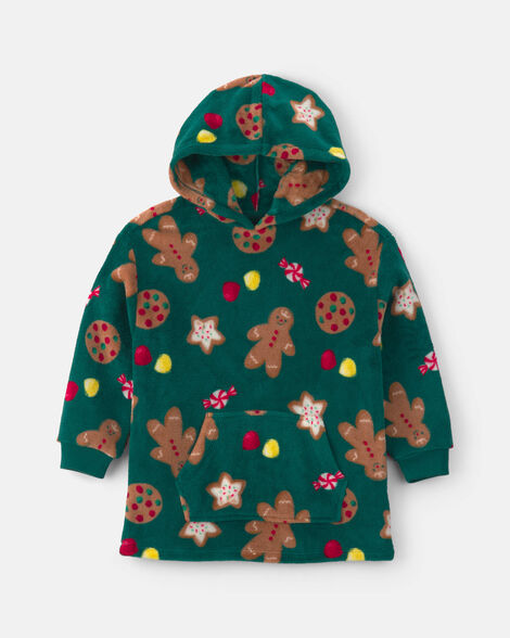 kids christmas gingerbread loose fit pajama hoodie - green