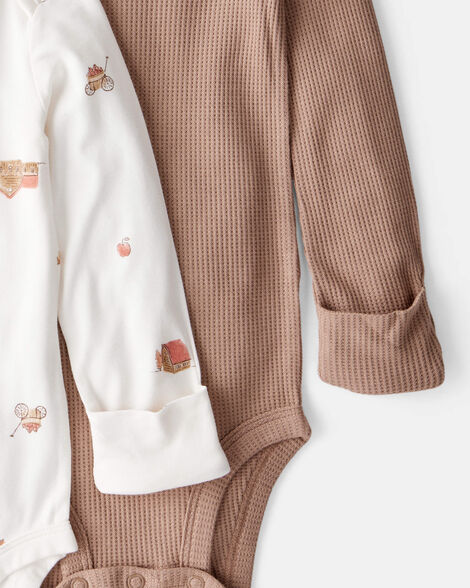 Product image 2 of Baby Barn Print PurelySoft Long-Sleeve Multipack Bodysuits - Brown/White