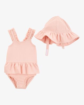 Product image 1 of Baby 2-Piece Sun Hat & Ruffle 1-Piece Swimsuit Set
