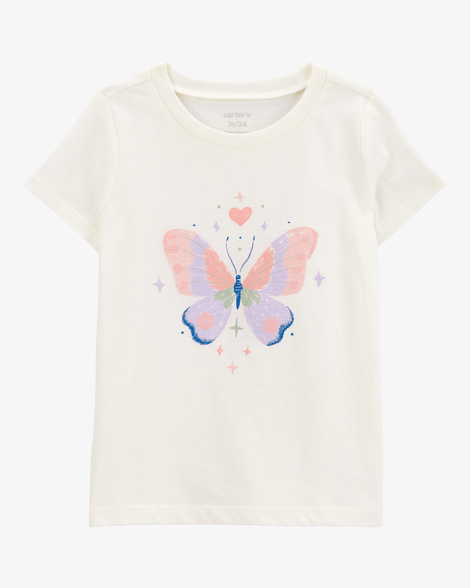 toddler girl butterfly short-sleeve graphic tee - white