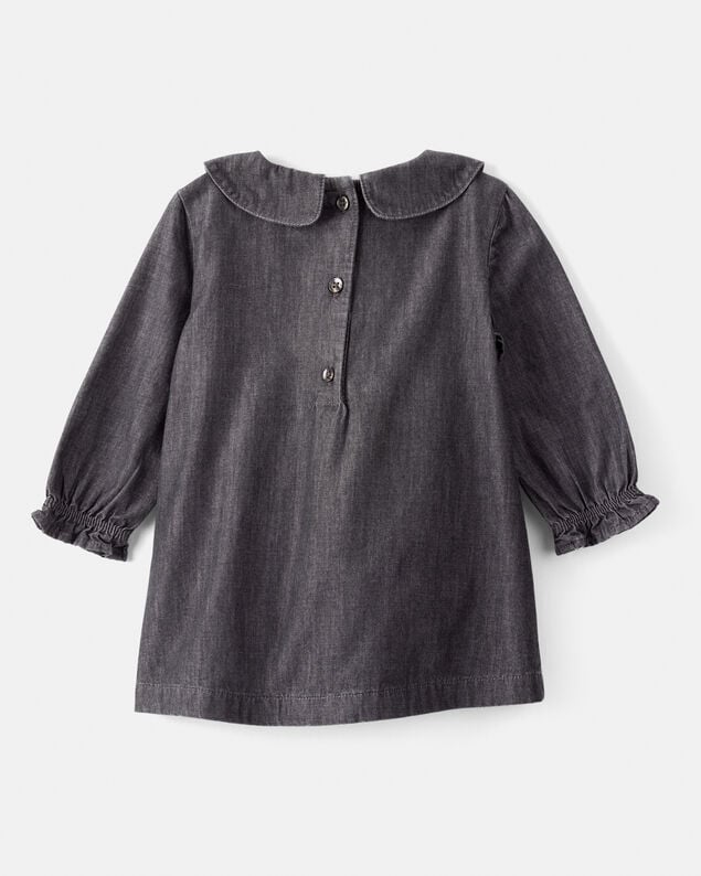 Product image 2 of Baby Girl Floral Motif Chambray Long-Sleeve Dress - Grey