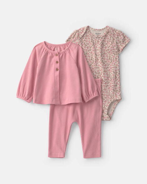 baby girl 3-piece floral layering set - pink