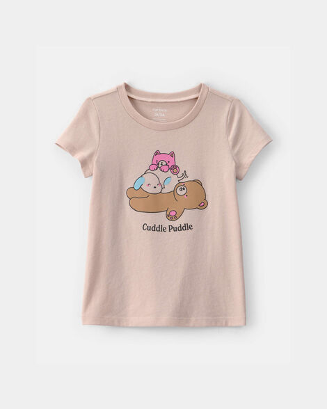 toddler girl 'cuddle puddle' bear graphic tee - tan