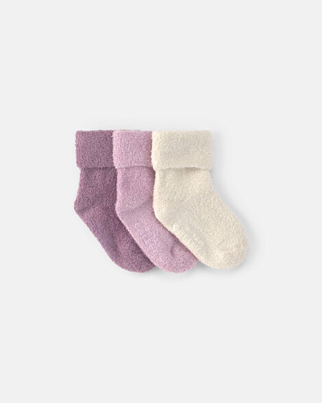 baby girl 3-pack baby booties - purple/cream
