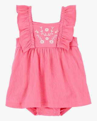 Product image 1 of Baby Floral Flutter Bodysuit Dress - Pink