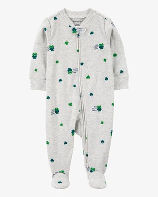 Product image 1 of Baby St. Patrick's Day 2-Way Zip Cotton Sleep & Play Pajamas - Grey