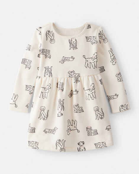 toddler girl daydream fleece puppy knit dress - ivory