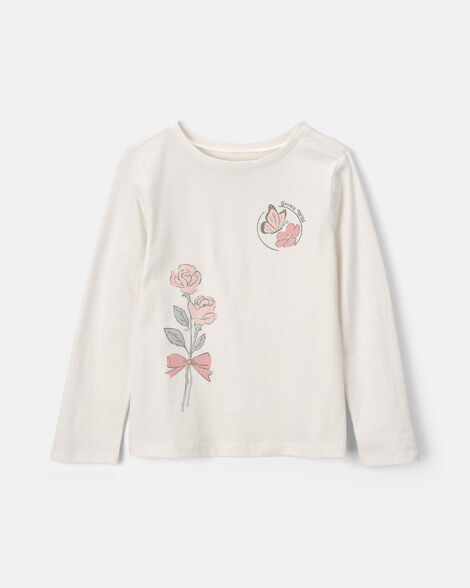 girls flower & butterfly long-sleeve graphic tee - cream