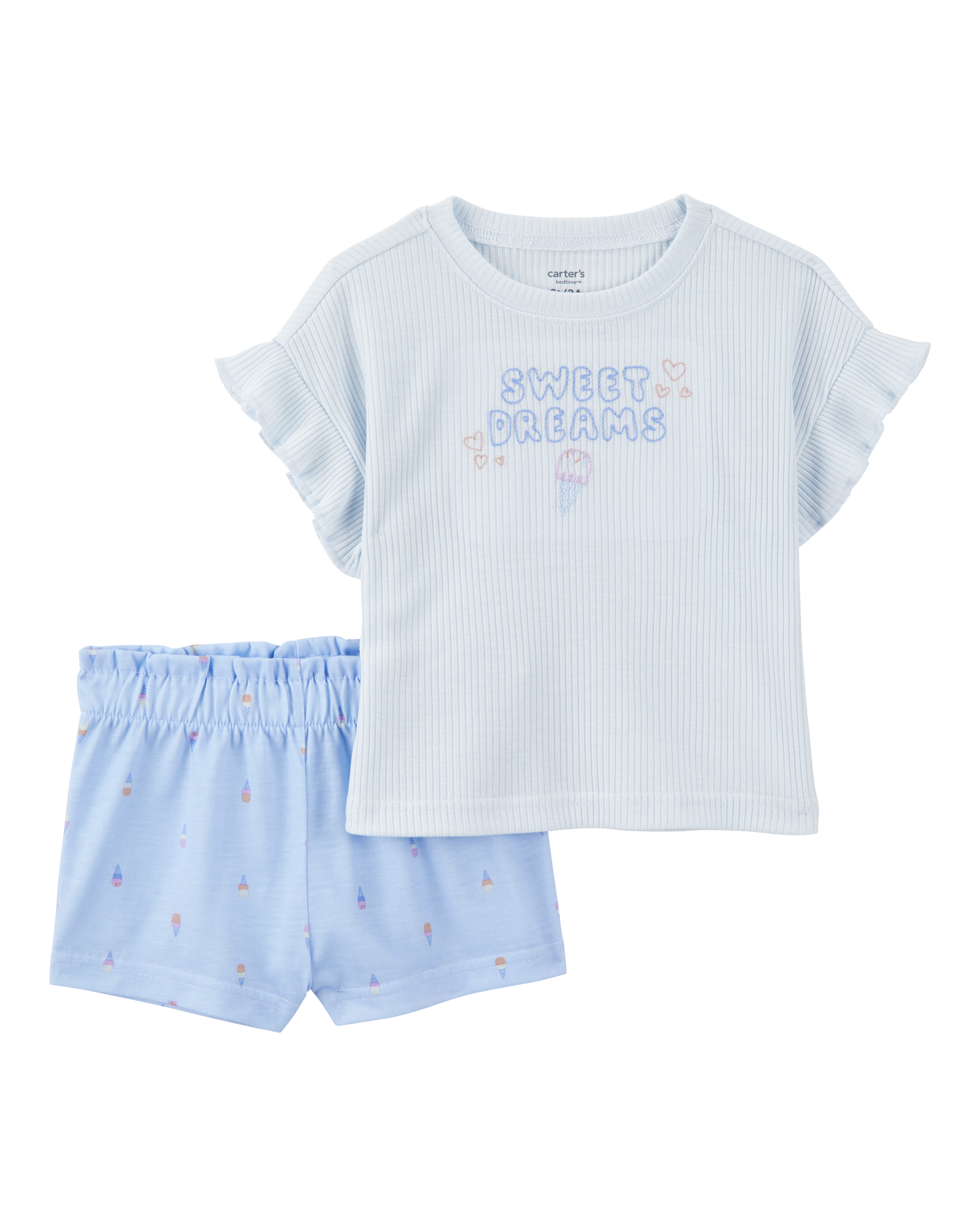 Toddler Girl Ice Cream Print Loose Fit 2-Piece Pajamas - Blue